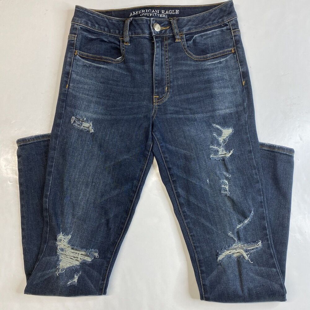 American Eagle Jeans 6 Hi-Rise Jegging Super Stretch Denim Dark Distressed